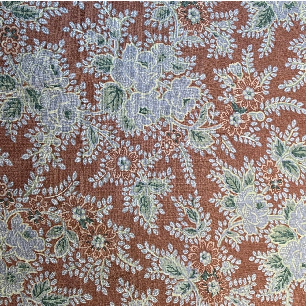 Cranston Print Works Floral Fabric Terracotta Blue Loose Weave 44in x 7/8yd